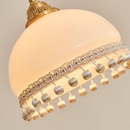 Traditional European Copper Glass Silk Wire Tassel Dome Oval 1-Light Pendant Light For Bedside