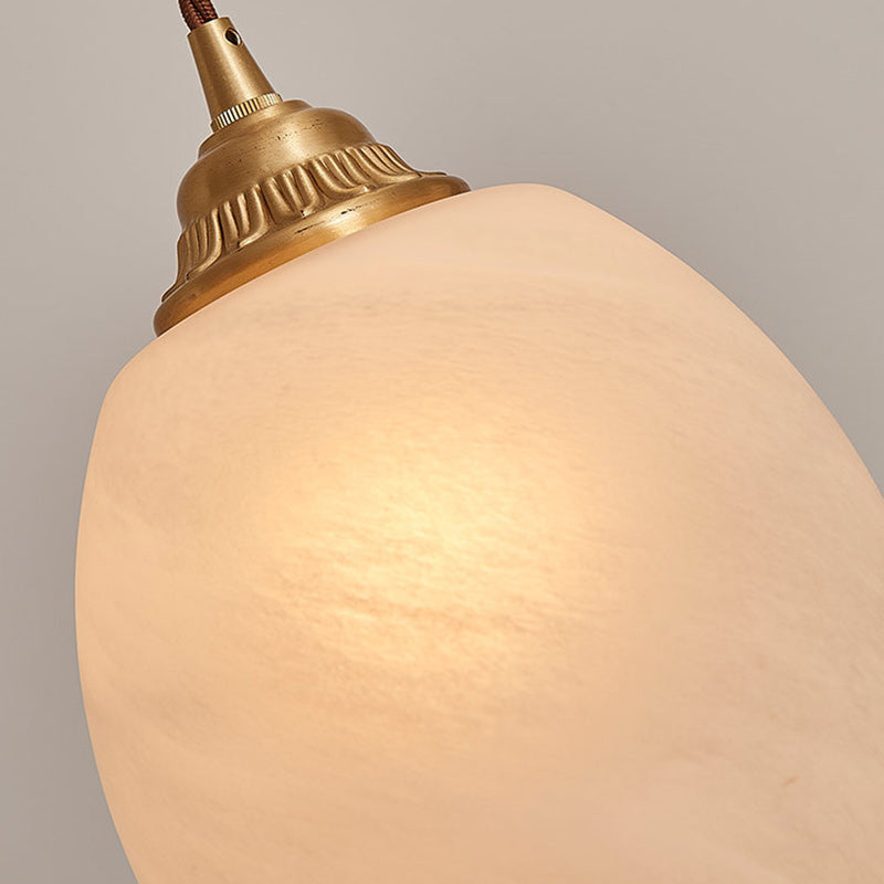 Traditional European Copper Glass Silk Wire Tassel Dome Oval 1-Light Pendant Light For Bedside