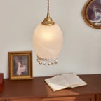 Traditional European Copper Glass Silk Wire Tassel Dome Oval 1-Light Pendant Light For Bedside