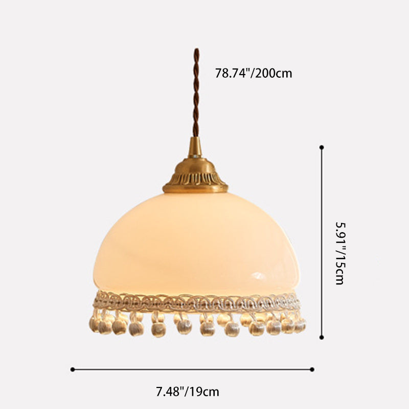 Traditional European Copper Glass Silk Wire Tassel Dome Oval 1-Light Pendant Light For Bedside