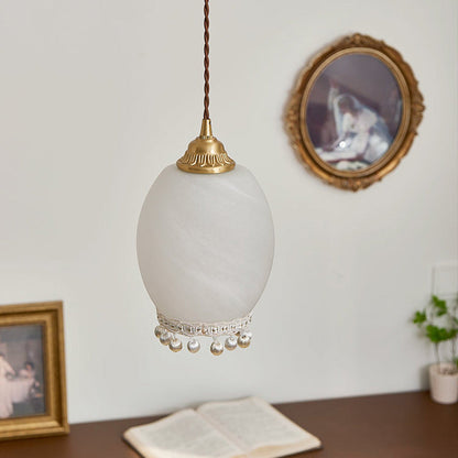 Traditional European Copper Glass Silk Wire Tassel Dome Oval 1-Light Pendant Light For Bedside