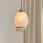 Traditional European Copper Glass Silk Wire Tassel Dome Oval 1-Light Pendant Light For Bedside