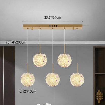 Modern Luxury Hardware Crystal Ball Hydrangea Liftable 1/2/3/5 Light Pendant Light For Bedside
