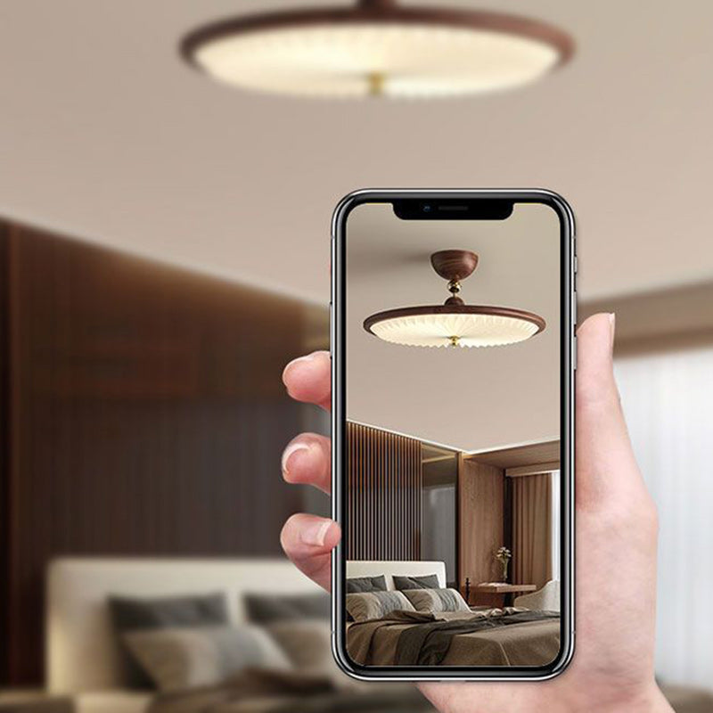 Traditional Vintage Iron Acrylic Round Pleated LED Semi-flush Mount Ceiling Light for Bedroom
