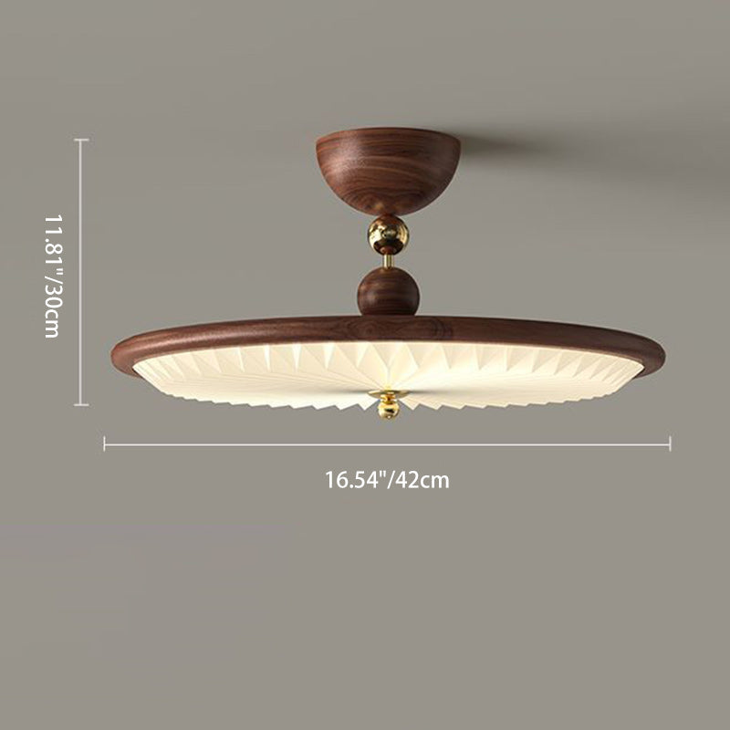 Traditional Vintage Iron Acrylic Round Pleated LED Semi-flush Mount Ceiling Light for Bedroom