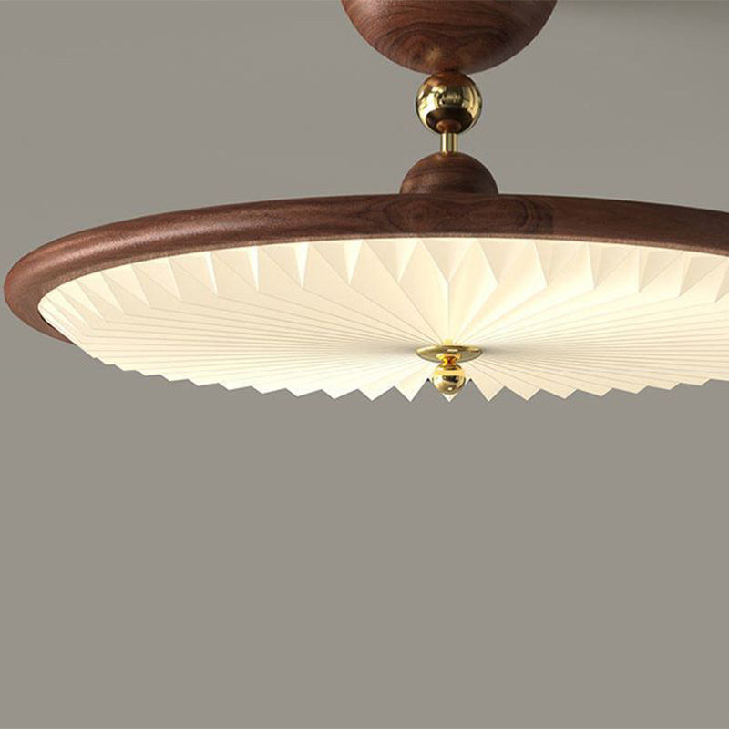 Traditional Vintage Iron Acrylic Round Pleated LED Semi-flush Mount Ceiling Light for Bedroom