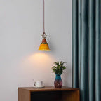 Traditional Japanese Ceramic Copper Wood Dome Floral 1-Light Pendant Light For Bedside