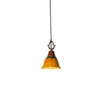 Traditional Japanese Ceramic Copper Wood Dome Floral 1-Light Pendant Light For Bedside