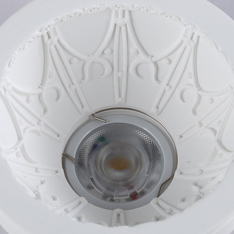 Traditional French Plaster Aluminum Round Carved Recessed 1-light Flush Mount Ceiling Light Spotlight for Hallway