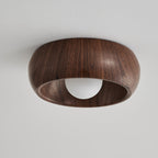 Contemporary Scandinavian Iron Glass Round Tart Wood Grain 1-light Flush Mount Ceiling Light for Hallway
