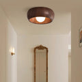Contemporary Scandinavian Iron Glass Round Tart Wood Grain 1-light Flush Mount Ceiling Light for Hallway