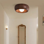 Contemporary Scandinavian Iron Glass Round Tart Wood Grain 1-light Flush Mount Ceiling Light for Hallway
