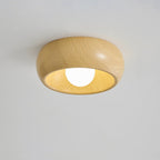 Contemporary Scandinavian Iron Glass Round Tart Wood Grain 1-light Flush Mount Ceiling Light for Hallway