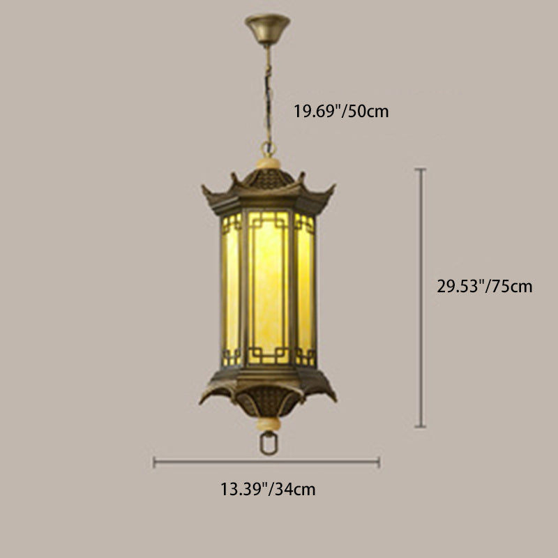 Traditional Chinese Waterproof Aluminum Alloy Imitation Marble Lantern Pergola 1-light Outdoor Pendant Light for Garden