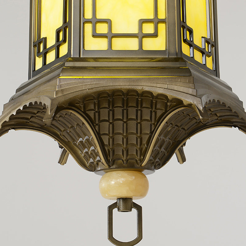 Traditional Chinese Waterproof Aluminum Alloy Imitation Marble Lantern Pergola 1-light Outdoor Pendant Light for Garden
