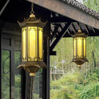 Traditional Chinese Waterproof Aluminum Alloy Imitation Marble Lantern Pergola 1-light Outdoor Pendant Light for Garden