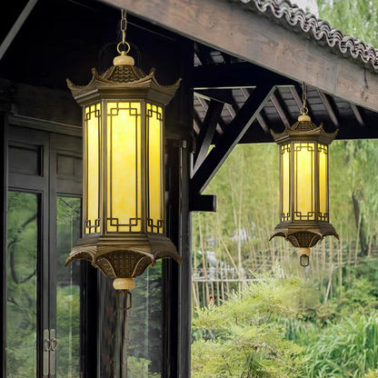 Traditional Chinese Waterproof Aluminum Alloy Imitation Marble Lantern Pergola 1-light Outdoor Pendant Light for Garden