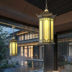 Traditional Chinese Waterproof Aluminum Alloy Imitation Marble Lantern Pergola 1-light Outdoor Pendant Light for Garden