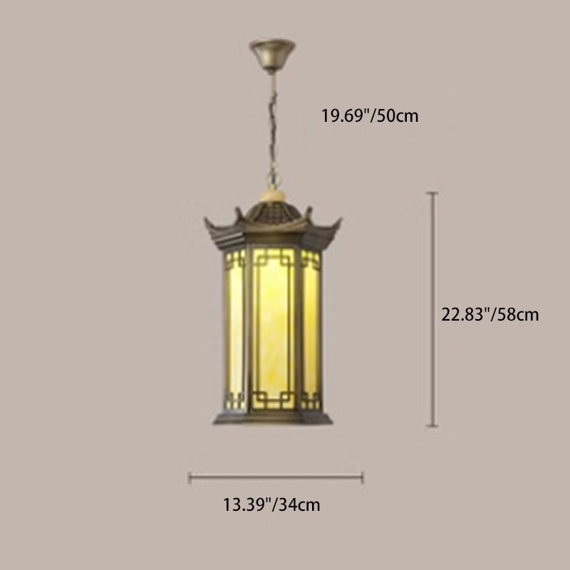 Traditional Chinese Waterproof Aluminum Alloy Imitation Marble Lantern Pergola 1-light Outdoor Pendant Light for Garden