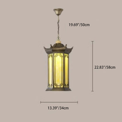 Traditional Chinese Waterproof Aluminum Alloy Imitation Marble Lantern Pergola 1-light Outdoor Pendant Light for Garden