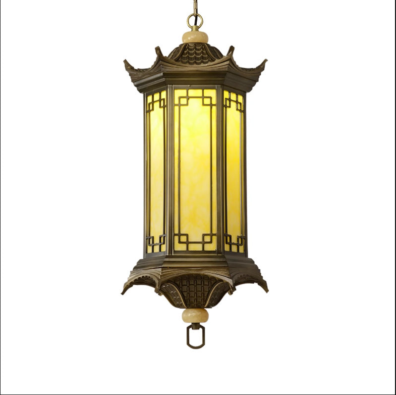 Traditional Chinese Waterproof Aluminum Alloy Imitation Marble Lantern Pergola 1-light Outdoor Pendant Light for Garden