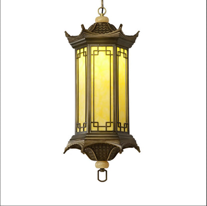 Traditional Chinese Waterproof Aluminum Alloy Imitation Marble Lantern Pergola 1-light Outdoor Pendant Light for Garden