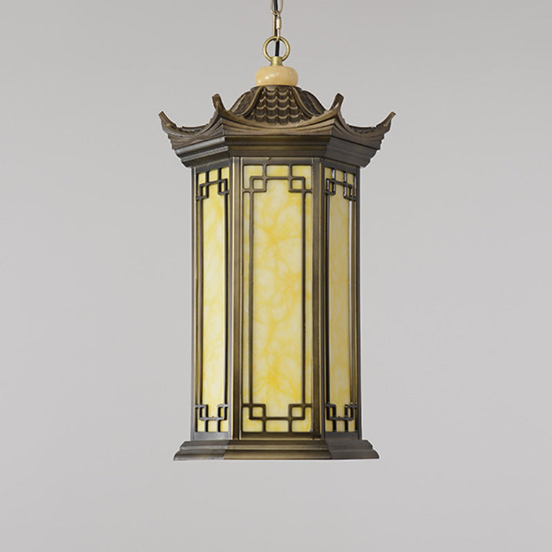 Traditional Chinese Waterproof Aluminum Alloy Imitation Marble Lantern Pergola 1-light Outdoor Pendant Light for Garden