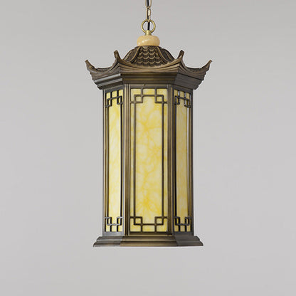 Traditional Chinese Waterproof Aluminum Alloy Imitation Marble Lantern Pergola 1-light Outdoor Pendant Light for Garden