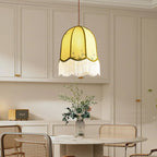 Traditional French Iron Fabric Dome Tassel Floral Embroidery 1-light Pendant Light for Dining Room