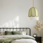 Traditional French Iron Fabric Dome Tassel Floral Embroidery 1-light Pendant Light for Dining Room