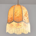 Traditional French Iron Fabric Dome Tassel Floral Embroidery 1-light Pendant Light for Dining Room