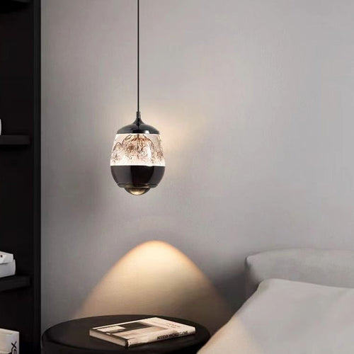 Contemporary Scandinavian Aluminum Acrylic Oval Snowy Mountain Liftable LED Pendant Light For Bedside