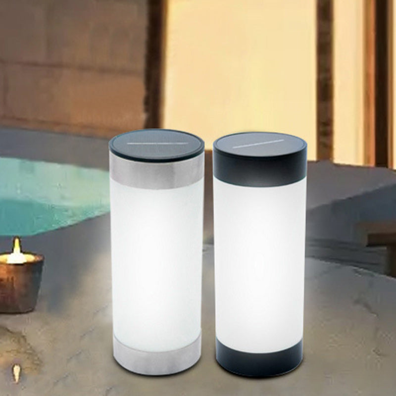 Modern Minimalist Solar Waterproof Stainless Steel Plastic Glass Cylinder Portable LED Outdoor Table Lamp For Outdoor Patio Lumendat
