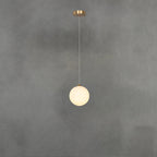 Traditional Chinese Brass Marble Ball Cylinder 1-Light Pendant Light For Bedside