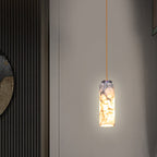 Traditional Chinese Brass Marble Ball Cylinder 1-Light Pendant Light For Bedside