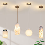 Traditional Chinese Brass Marble Ball Cylinder 1-Light Pendant Light For Bedside