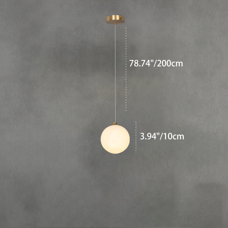 Traditional Chinese Brass Marble Ball Cylinder 1-Light Pendant Light For Bedside