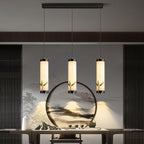 Traditional Chinese Brass Mable Cylinder Lotus Orchid Plum Blossom Bamboo LED Pendant Light Spotlight For Bedside