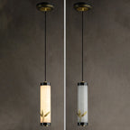 Traditional Chinese Brass Mable Cylinder Lotus Orchid Plum Blossom Bamboo LED Pendant Light Spotlight For Bedside