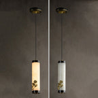 Traditional Chinese Brass Mable Cylinder Lotus Orchid Plum Blossom Bamboo LED Pendant Light Spotlight For Bedside
