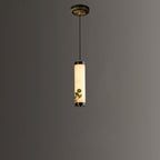 Traditional Chinese Brass Mable Cylinder Lotus Orchid Plum Blossom Bamboo LED Pendant Light Spotlight For Bedside