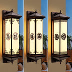Traditional Chinese Solar Waterproof ABS Aluminum Glass Rectangular Happiness Wealth Pattern LED Wall Sconce Lamp For Outdoor Patio