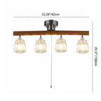 Contemporary Retro Aluminum Wood Acrylic Cylinder Zipper Foldable 4-Light Semi-Flush Mount Ceiling Light For Dining Room