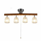 Contemporary Retro Aluminum Wood Acrylic Cylinder Zipper Foldable 4-Light Semi-Flush Mount Ceiling Light For Dining Room