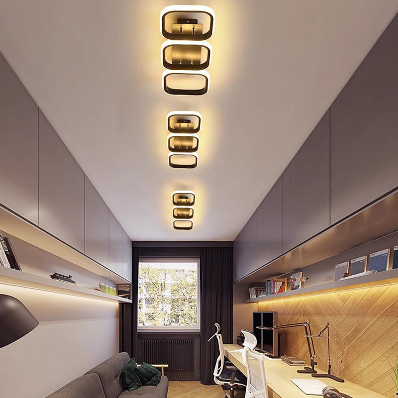 Modern Minimalist Iron Silica Circular Square LED Semi-Flush Mount Ceiling Light For Hallway