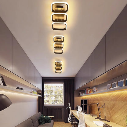 Modern Minimalist Iron Silica Circular Square LED Semi-Flush Mount Ceiling Light For Hallway