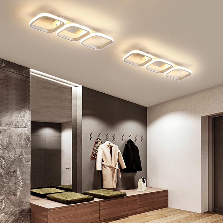 Modern Minimalist Iron Silica Circular Square LED Semi-Flush Mount Ceiling Light For Hallway