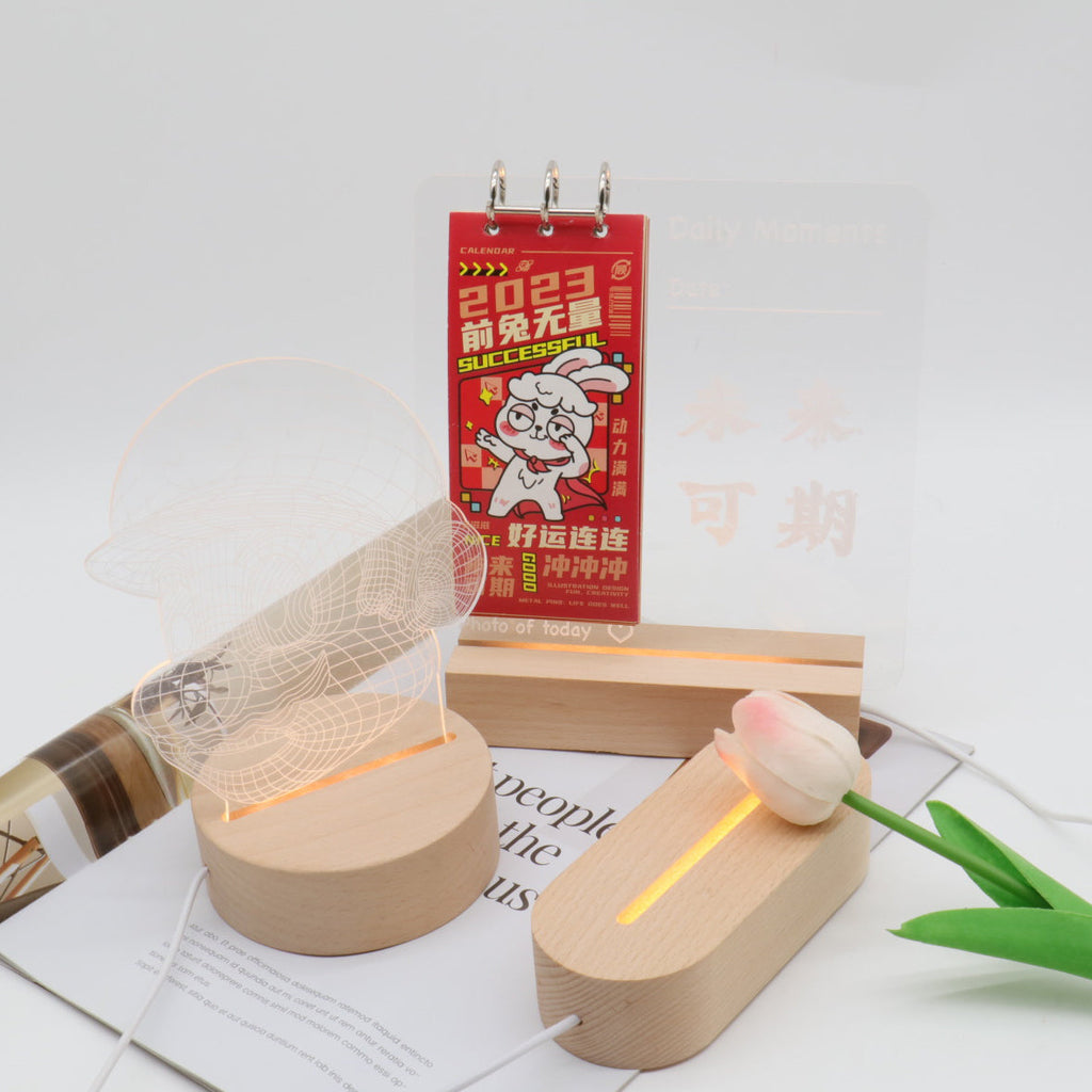Contemporary Creative Rechargeable Solid Wood Round Rectangular Elliptical LED Table Lamp Night Light For Bedroom Lumendat