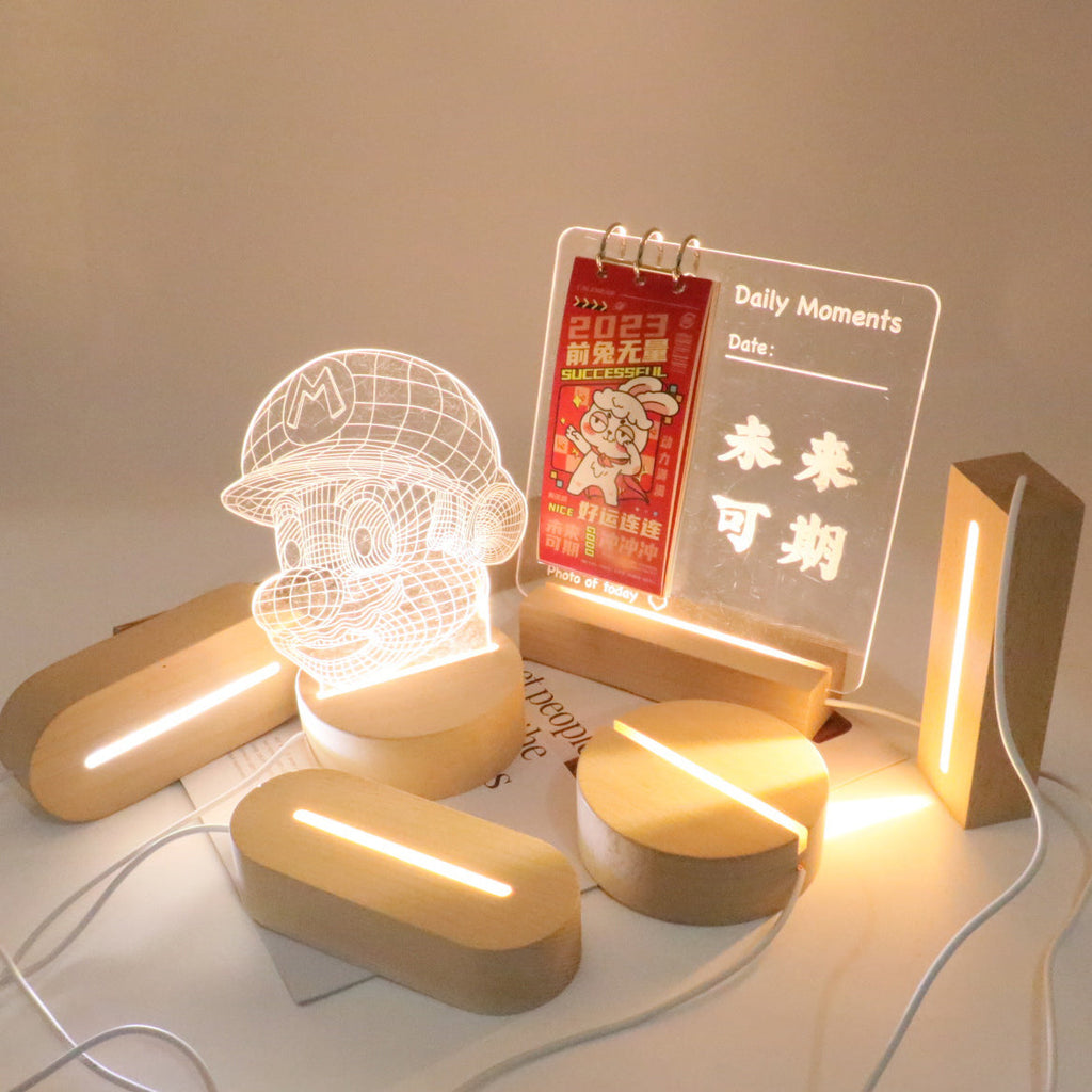 Contemporary Creative Rechargeable Solid Wood Round Rectangular Elliptical LED Table Lamp Night Light For Bedroom Lumendat