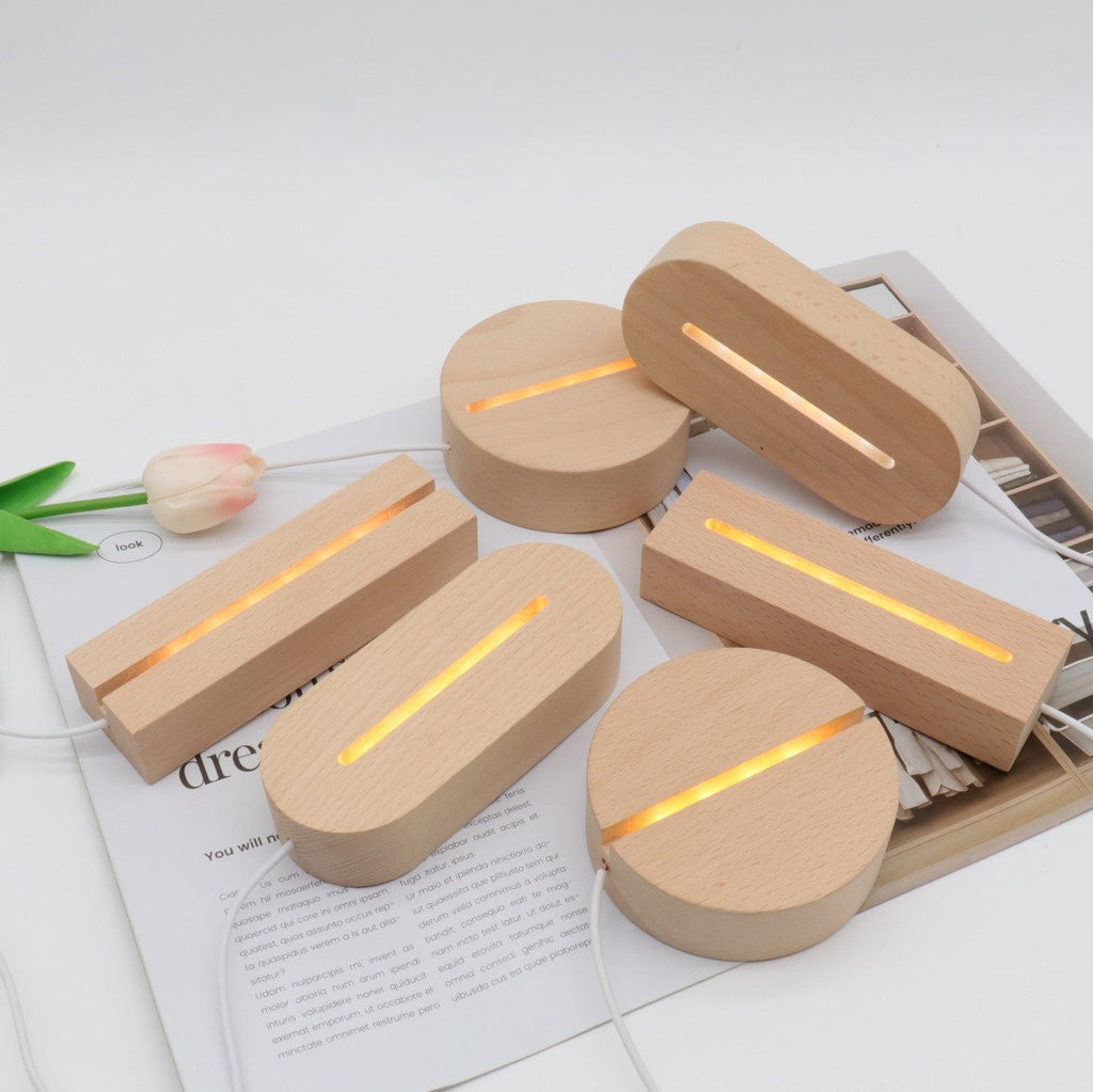 Contemporary Creative Rechargeable Solid Wood Round Rectangular Elliptical LED Table Lamp Night Light For Bedroom Lumendat